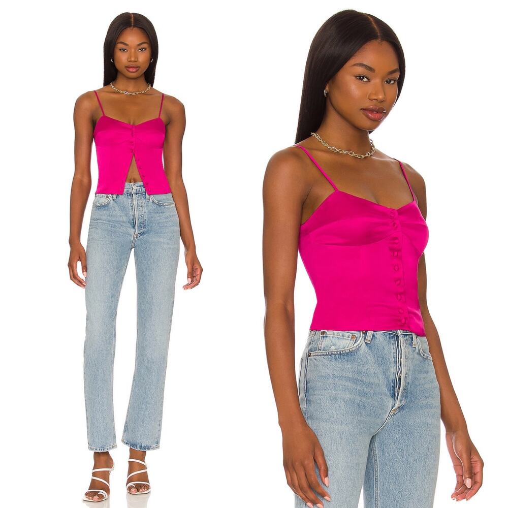 Camila Coelho Polly Top‎ Very Berry Fuchsia Pink Cami Button Front Sz S
